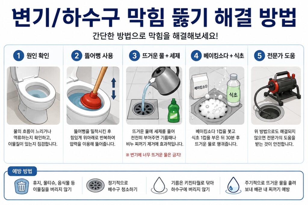 변기 하수구 막힘 뚫기
